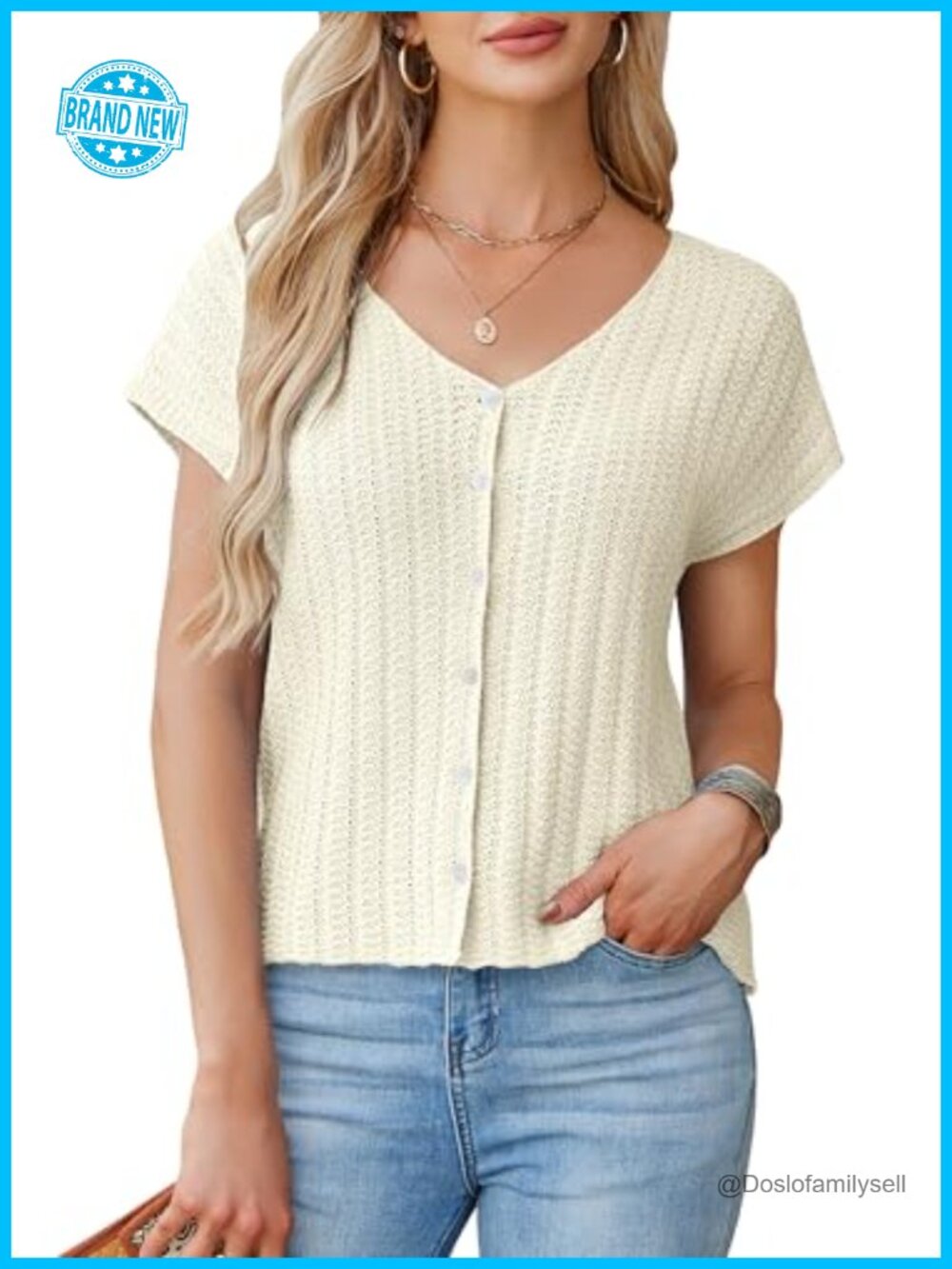 Women's Crochet Knit Button Up V Neck Sweater Vest Cap Sleeve Cardigan